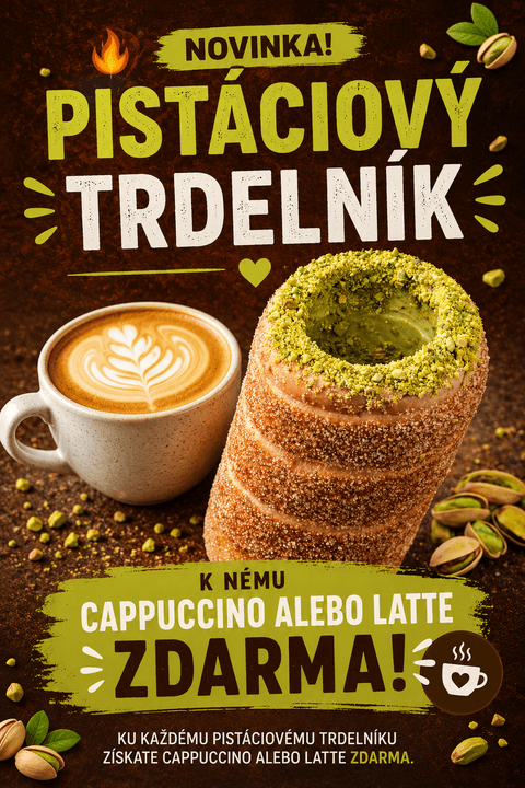 Pistáciový trdelník a latte zdarma